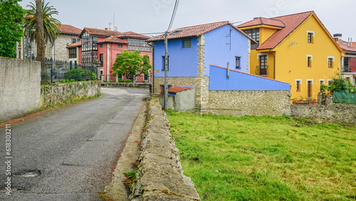 Panoramic of the town of Colombres with its colored buildings photo
