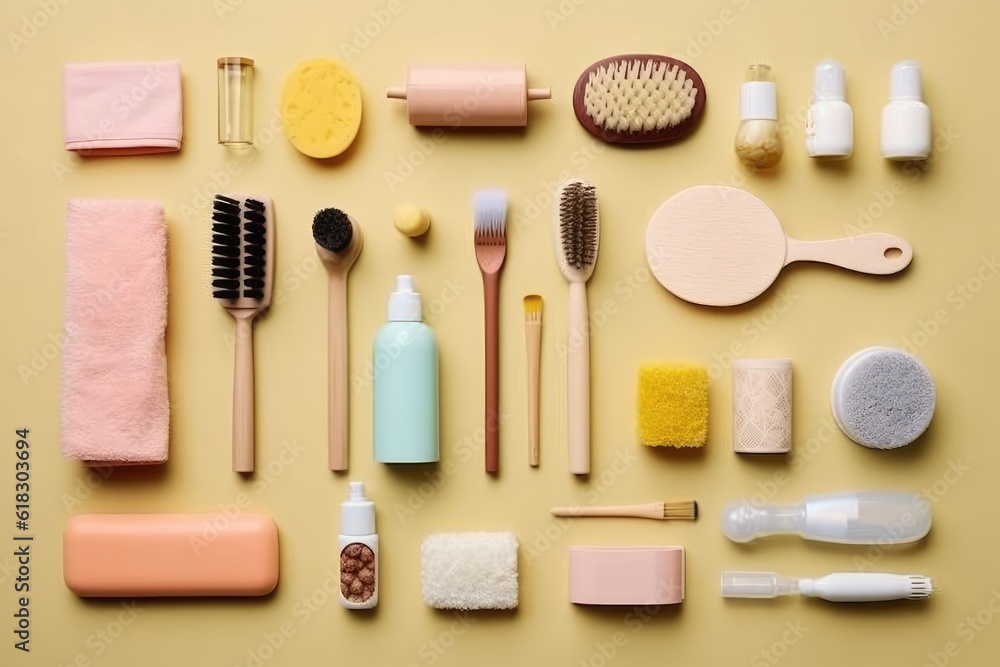 toiletries equipment flat lay toiletries equipment flat lay