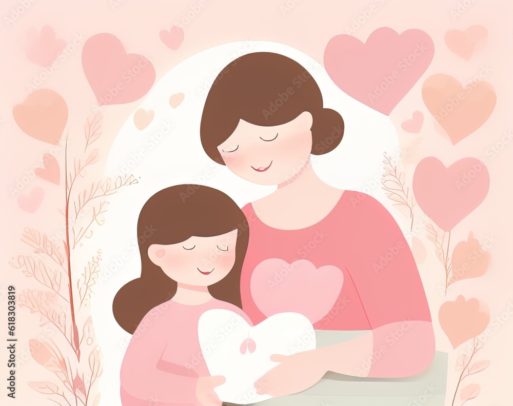 happy mother and child with heart shape. vector illustration.