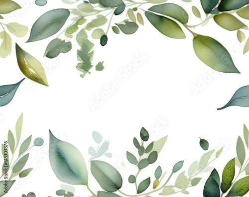 watercolor green leaves, branches and branches