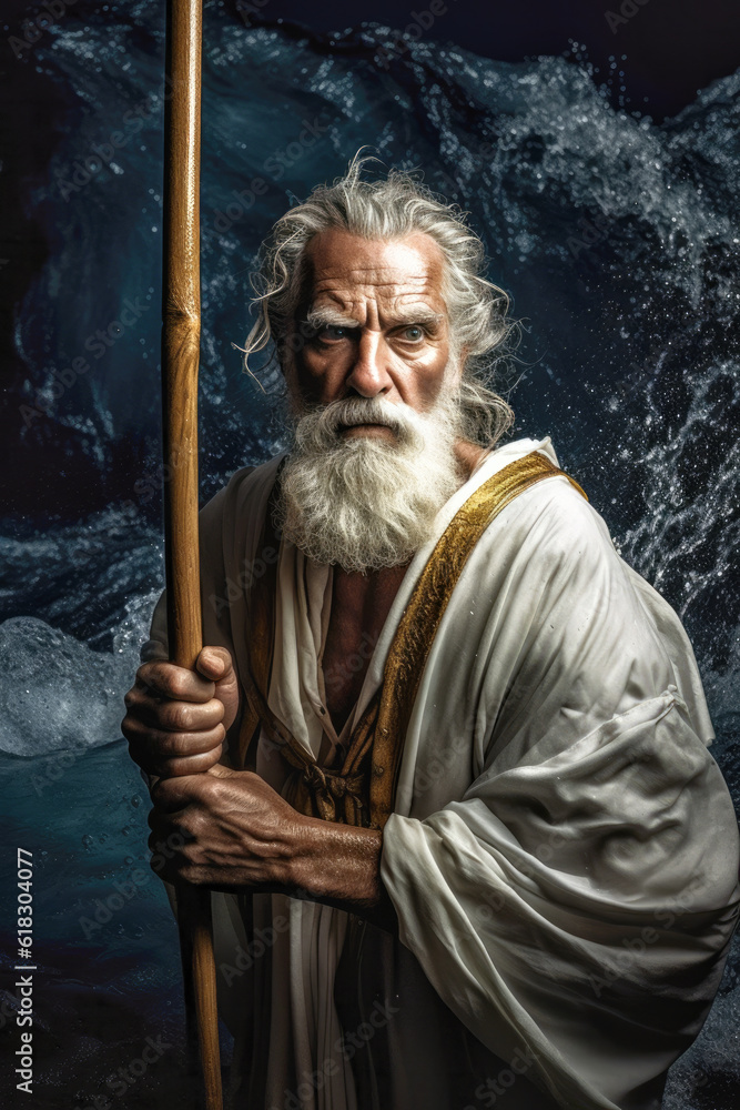 Moses parting the waters of the Red Sea (generative AI) Moses parting the waters of the Red Sea (generative AI)