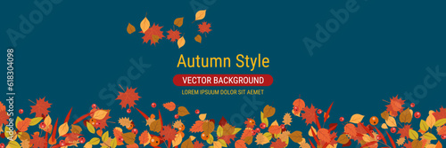 Autumn cartoon style horizontal vector banner template