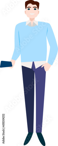 Man posing. Young Man Full Length Wearing Casual Clothes. Vector illustration in Flat style