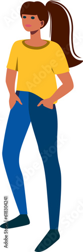 Woman posing. Young Woman Full Length Wearing Casual Clothes. Vector illustration in Flat style