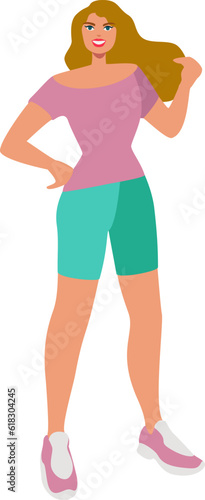 Woman posing. Young Woman Full Length Wearing Casual Clothes. Vector illustration in Flat style