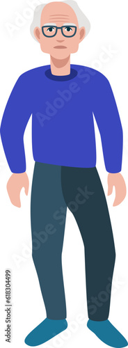 Man posing. Old Man Full Length Wearing Casual Clothes. Vector illustration in Flat style