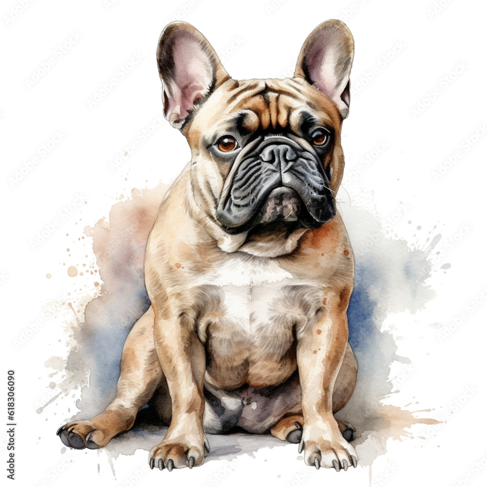 French Bulldog watercolor isolated, white background, ai .