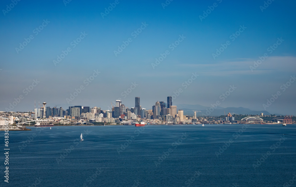 Seattle skyline view from  Elliott Bay, Puget Sound, Washington State, USA