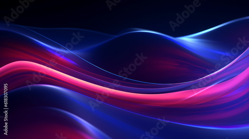 3d render. Abstract futuristic background with blurry glowing wave and neon lines. Generative Ai