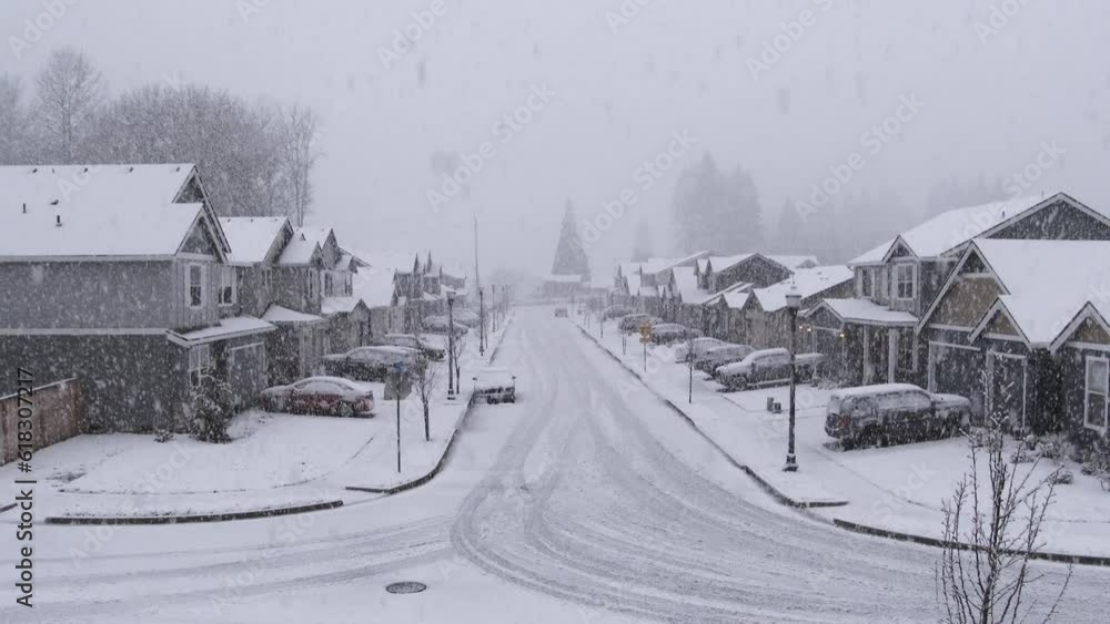 Blizzard Snow Falls Over Residential Neighborhood Blizzard Snow Falls Over Residential Neighborhood