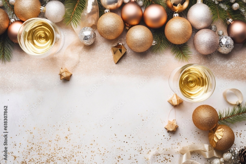 Obraz premium Christmas gift boxes with balls and decoration on white background. Generative AI