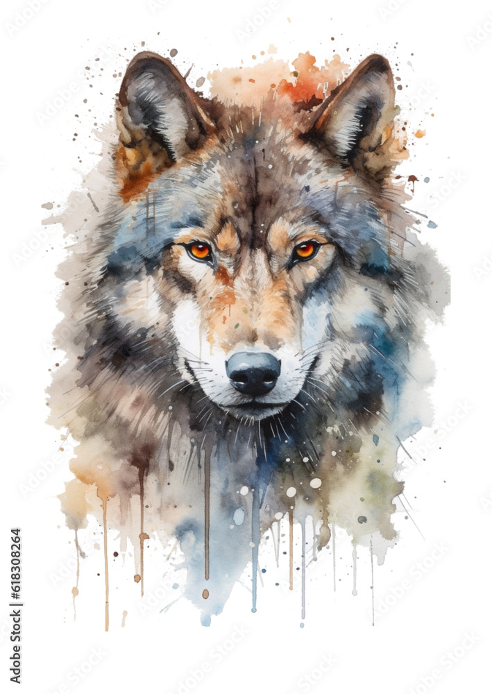 Wolf head watercolor Grey brown isolated white background.ai Wolf head watercolor Grey brown isolated white background.ai