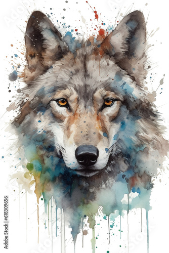 Wallpaper Mural Watercolor grey wolf face, splash art, isolated, png, ai Torontodigital.ca