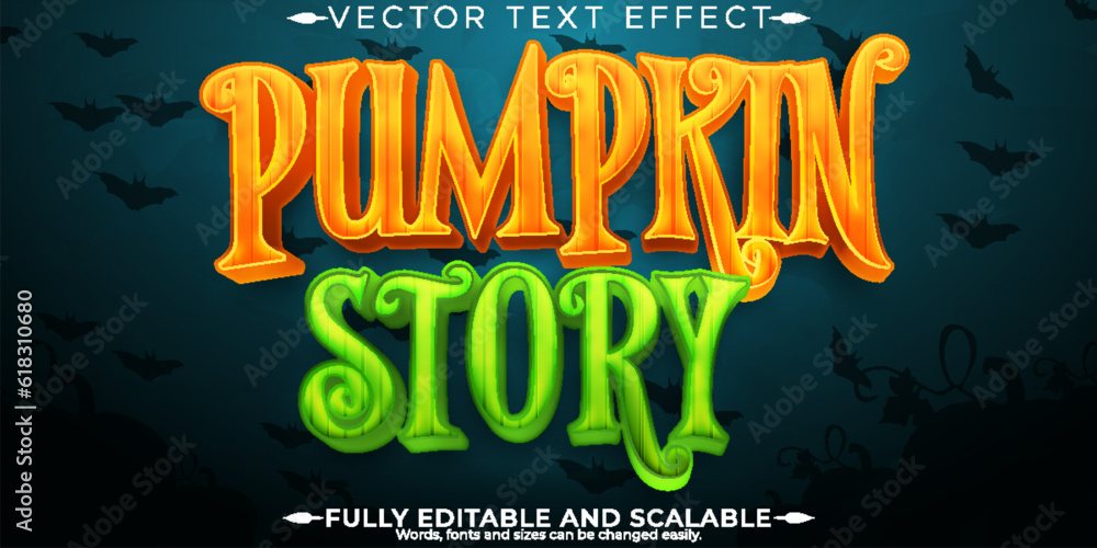 Fotografie Halloween text effect, editable pumpkin and scary text style