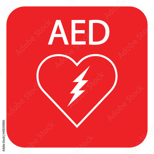 AED,automated external defibrillator / aed sign with heart and electricity symbol flat vector icon	

