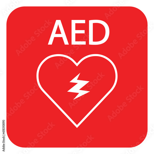 AED,automated external defibrillator / aed sign with heart and electricity symbol flat vector icon	
