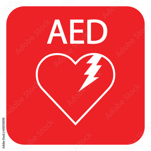AED,automated external defibrillator / aed sign with heart and electricity symbol flat vector icon	

