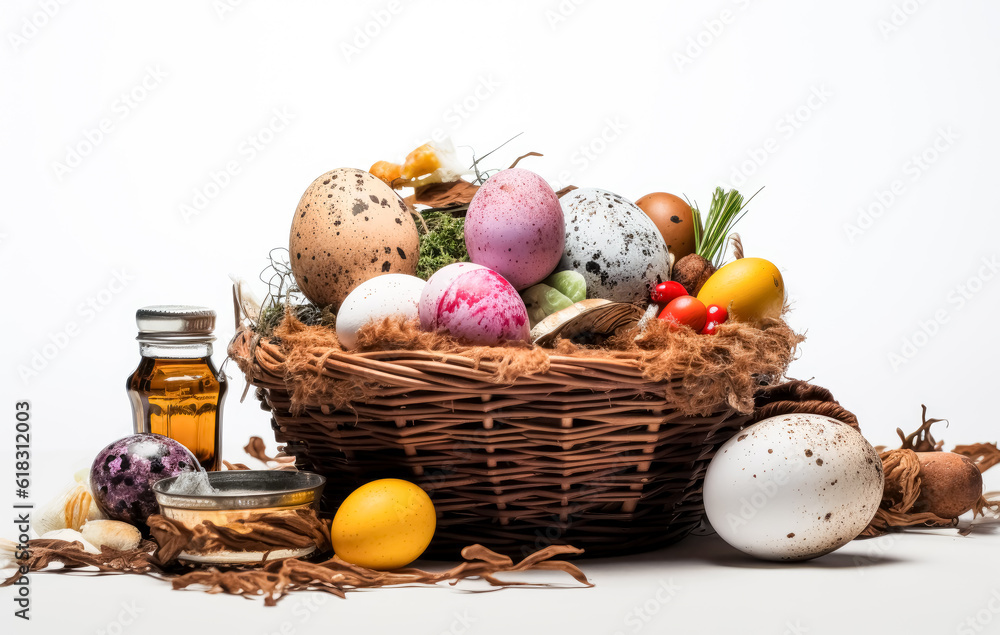 Easter candy and other foods on flat white background. Easter candy and other foods on flat white background.