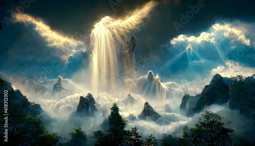 Foto the gates of heaven in The Hallelujah Mountains from avatar angels flying dragon