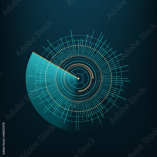Round circle futuristic chart, HUD round circle for futuristic chart and digital technology interface, vector game UI. Round circle of radar scan display or data graphic in HUD hologram diagram