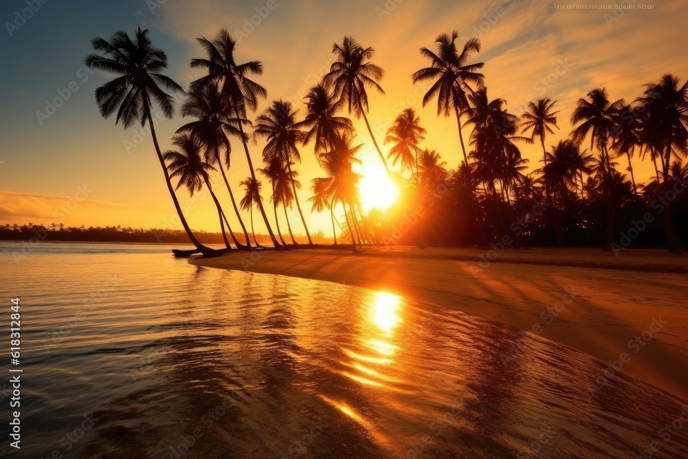 stock photo of A beautiful beach with coconuts trees