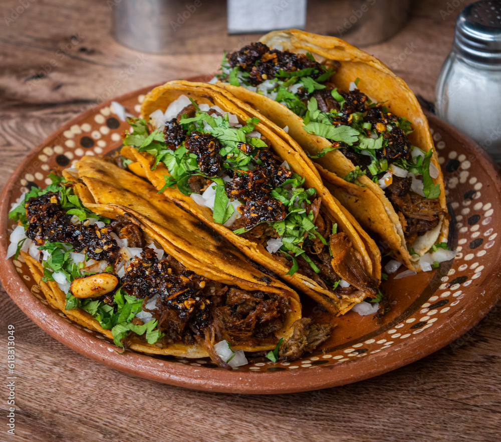 Taco de birria, barbacoa, comida mexicana, deliciosa gastronomia tradicional, comida tapatia