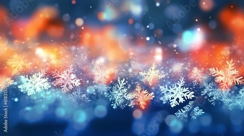 a background / cover illustration of snowflakes in perfect Bokeh light around Christmas, Generative AI 