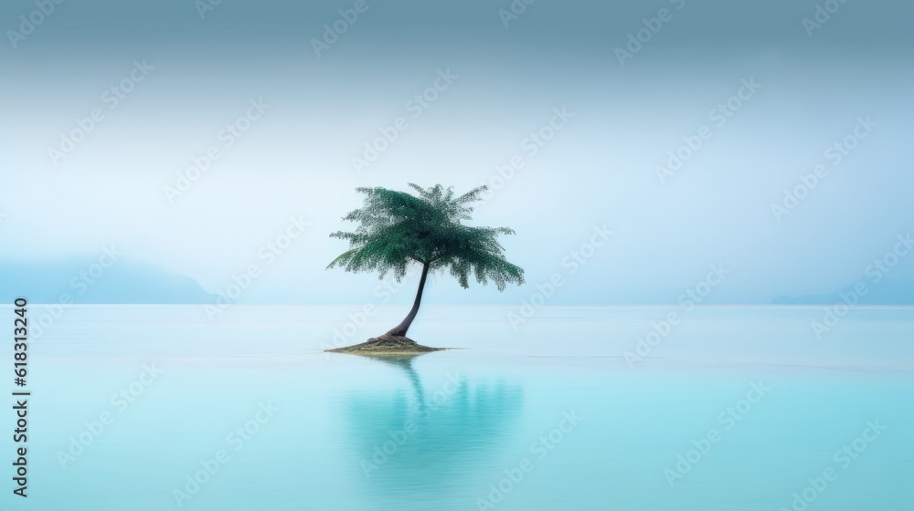 paradise island with palm trees on a calm shallow beach, in the background the sea, light sand and clear sky paradise island with palm trees on a calm shallow beach, in the background the sea, light sand and clear sky