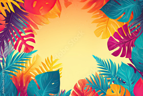 Abstract illustration with jungle exotic leaves  colorful design  summer background and banner  hello Summer concept design  exotic leaves background