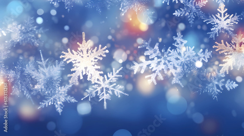 a background / cover illustration of snowflakes in perfect Bokeh light around Christmas, Generative AI  © Vincent