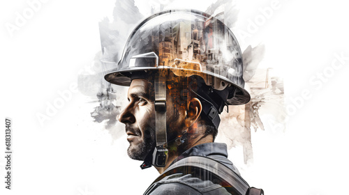 construction worker at a construction side with a safety helmet