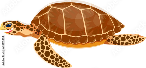 Sea turtle animal character. Isolated cartoon vector majestic creature with hard shell and flippers, known for graceful swimming and long lifespan. Symbol of endurance, and beauty of marine ecosystems
