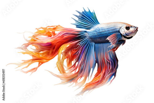 colorful fantasy fish with elaborate long feathers isolated against transparent background © bmf-foto.de