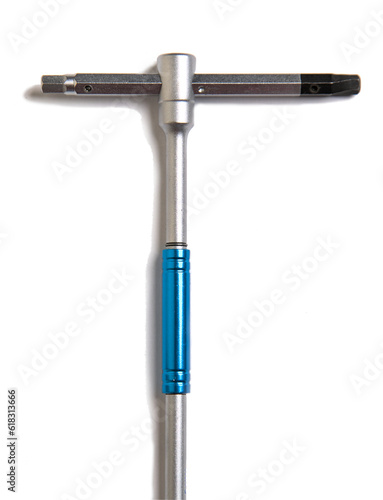 Wall Mural allen wrench 4mm on white background, isolated (with blue holding rotating handl