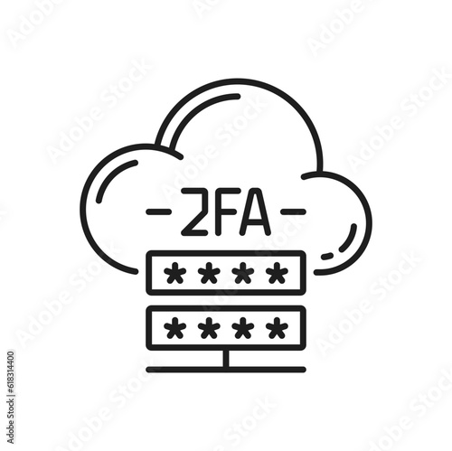 2FA authentication and two factor verification vector icon of secure registration. 2FA authentication password code or activation certificate for mobile phone or computer cloud data security