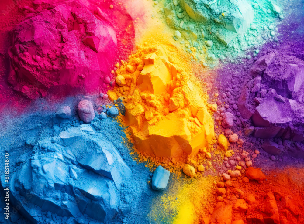 colorful powder background with powder drops, in the style of ink-washed, realistic color schemes, sharp & vivid colors.