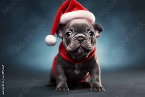 Cute puppy in Santa Claus hat or christmas red cap. French Bulldog dog. AI generated, human enhanced © top images