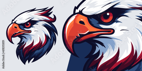 Dynamic American Eagle in USA Colors: Logo, Mascot, Illustration, Vector Graphic for Sport and E-Sport Gaming Teams