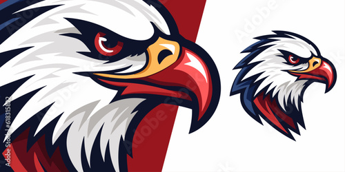 Illustrated American Eagle in USA Colors: Logo, Mascot, Illustration, Vector Graphic for Sport and E-Sport Gaming Teams