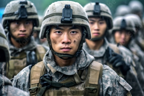 Portrait of an Asian military man in the ranks with selective focus. AI generated, human enhanced © top images