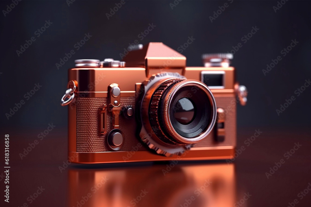 Vintage retro camera on dark background, brown color tone AI-Generated 