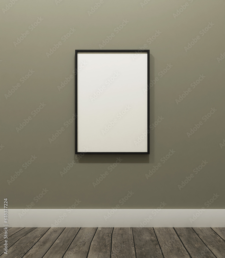 simple minimalist portrait of frame mockup poster hanging on the green wall background simple minimalist portrait of frame mockup poster hanging on the green wall background