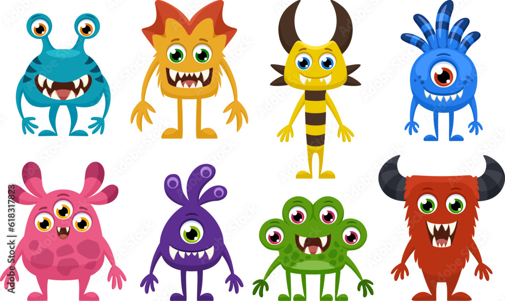 Naklejka premium Cute cartoon monsters vector collection isolated on white background.
