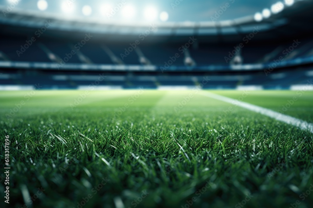 football stadium with lights - grass close up in sports arena - background - generative ai