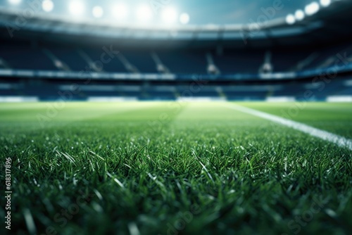 Fototapete football stadium with lights - grass close up in sports arena - background - gen
