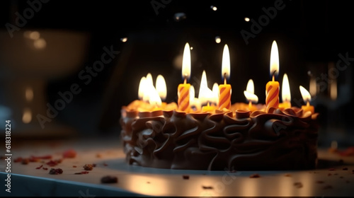 Birthday cake with candles, created with Generative AI 
