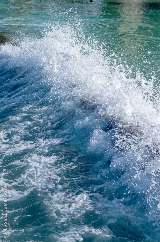 Surging Waves and Foam in Waikiki, Hawaii.