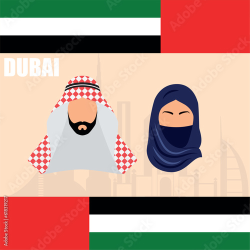 Isolated couple avatar with traditional arab clothes Vector