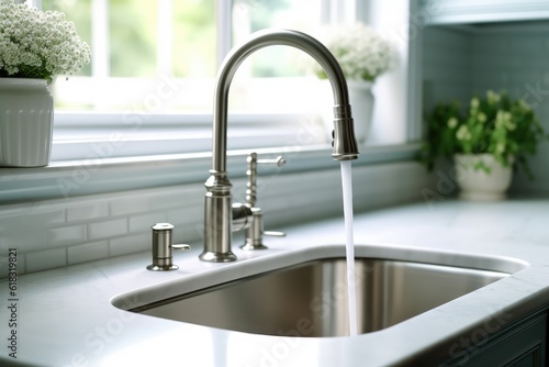 stock photo of inside home view sink Generative AI