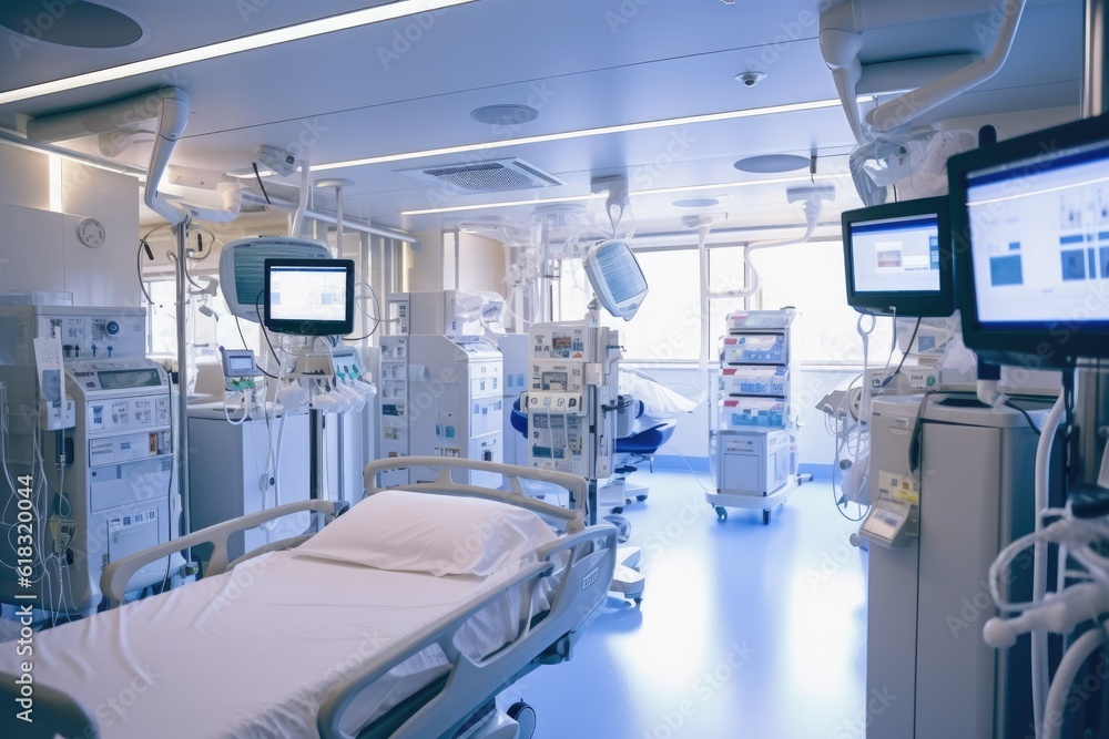 stock photo of inside intensive cardiovascular care unit in hospital Generative AI stock photo of inside intensive cardiovascular care unit in hospital Generative AI